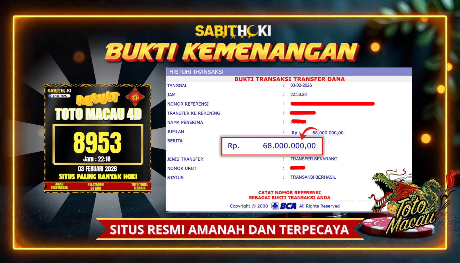 SELAMAT KEPADA MEMBER SETIA SABITHOKI BERHASIL JACKPOT DI PERMAINAN TOGEL TOTOMACAU